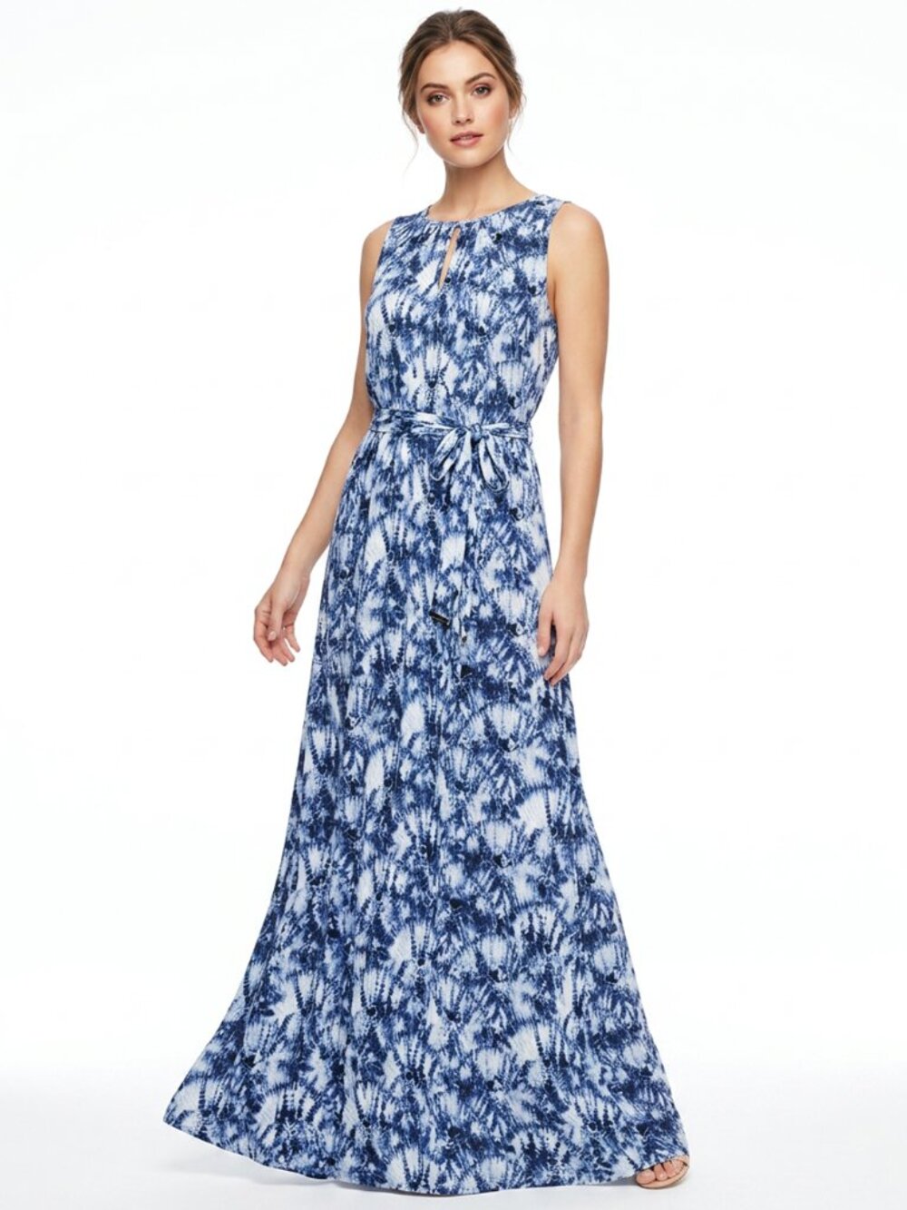 MICHAEL Michael Kors Blue & White Tie-Dye Print Maxi Dress